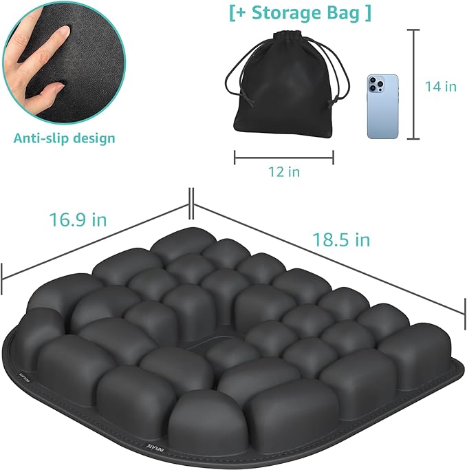 Inflatable Travel Seat Cushion for Airplane - Portable Air Cushion for Long Flights, Tailbone Pain Relief - Ergonomic Support for, Office Chair, Car, Wheelchair, Stadium