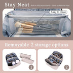 BOYATU Travel Makeup Bag Cosmetic Bags for Women: Large Capacity 3 Pcs Set Make up Bag with Compartments - Waterproof Vegan Leather Toiletry Organizer Bags with Handle (L18 Beige)
