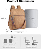 FADEON Leather Laptop Backpack for Women Designer 15.6 inch PU Laptop Bag, Ladies Travel Computer Work Backpack Brown