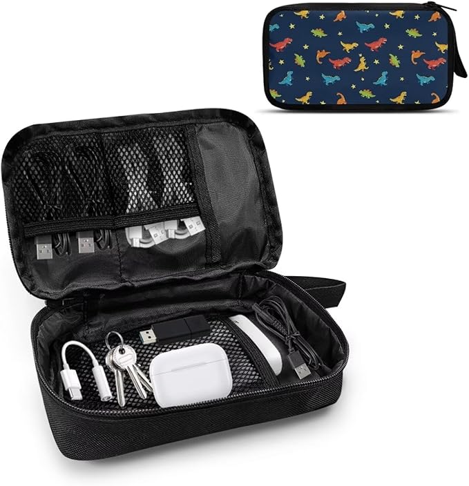 Dinosaurs Travel Cord Organizer Case Electronics Organizer Travel Case Portable Storage Bag fits Power Bank Phone Tech Accessory Cable Cord Charger Phone Earphone