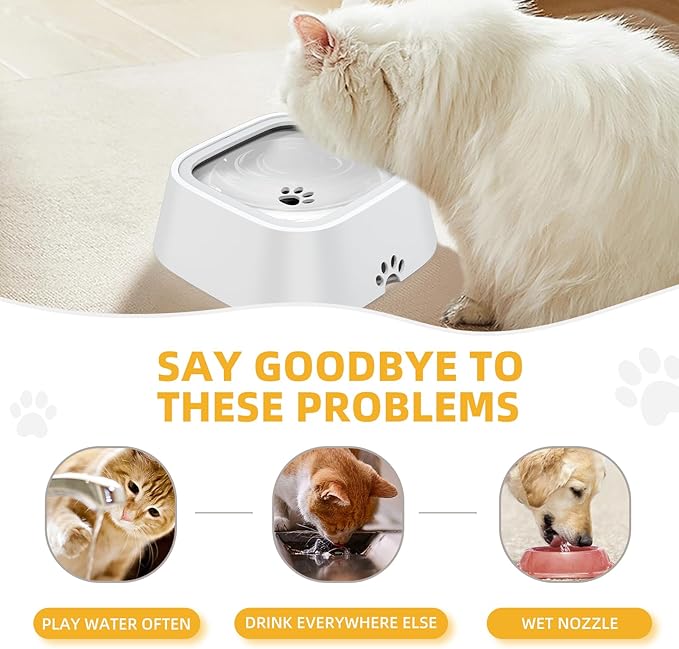 Splash-Proof Dog Drinking Bowl & Cat Water Bowl, 2-in-1 Pet No-Spill Slow Feeder with Floating Disk