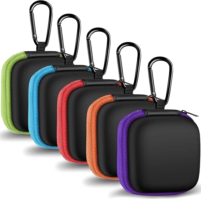 Earbud Case Portable EVA Carrying Case Storage Bag Cell Phone Accessories Organizer with Carabiner for Wired/Wireless Headphones, SD Memory Card, Camera Chips(Square, 5 Pack)