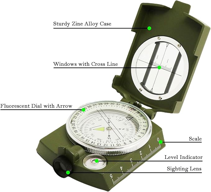 Compass, Hiking Compass for Survival with Lensatic – Water-Resistant Durable and Pocket-Sized