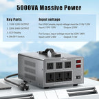 5000W Voltage Converter Transformer Step Up/Down 110V/120V to 220V/240V, Auto Voltage Recognition, Heavy Duty Power Converter with 6 Outlets, LCD Display & Circuit Breaker for Home, International Use