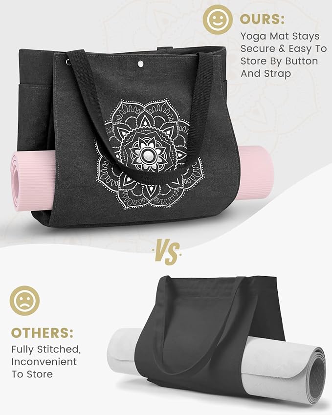 Gonex Yoga Mat Bag, Yoga Gym Bag Tote Bag with Multi Pockets For Women Men, Canvas Yoga Mat Carrier Take in Out Mat Easily For Pilates Travel Workout Office