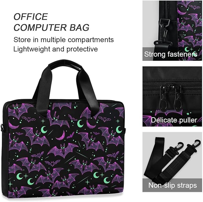 MNSRUU Laptop Bag for 15.6 inch Black Gothic Bats