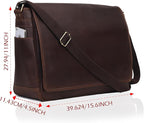Leather Farm Messenger Bag for Men & Women 15.6 Inch – Premium Vintage Handmade Laptop Briefcase Satchel, Mens Shoulder Crossbody, Genuine Leather Computer Bag with Adjustable Strap Brown