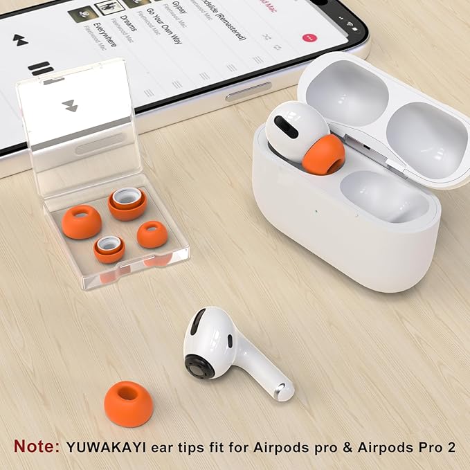 3 Pairs Replacement Ear Tips for AirPods Pro and 2nd Generation with Noise Reduction Hole, Silicone Ear Tips for AirPods Pro with Portable Storage Box and Fits in Charging Case (S/M/L, Orange)