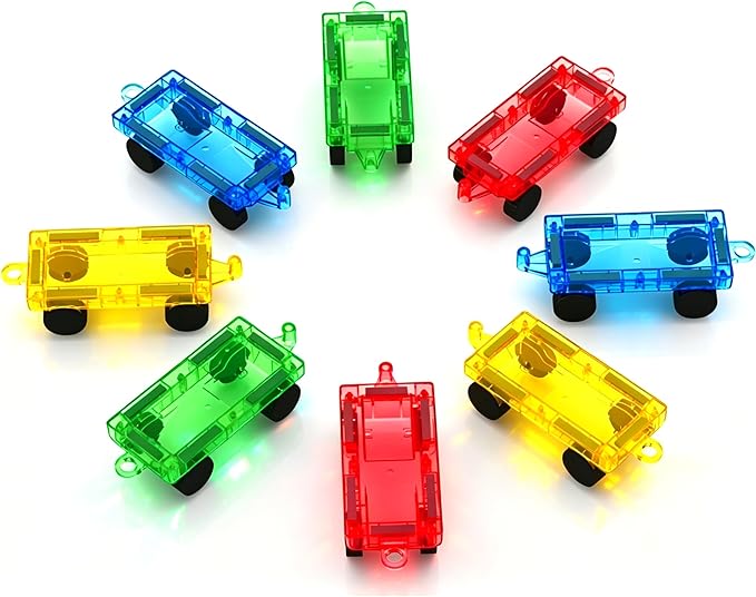 Mini Magnetic Tiles Cars Construction Set - 8 PCS Magnetic Car Base Compatiable with Mini & Standard Tiles, Magnet Building Blocks Expansion Set, Magnet Bricks Truck Toy for Boys & Girls