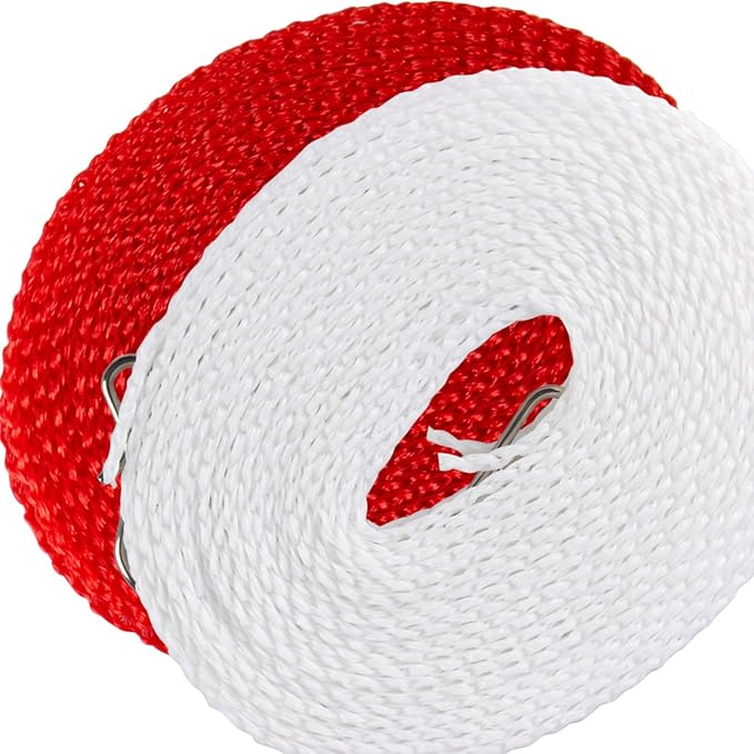 Foshine Clothesline 5m 1.64ft Length 2 Pack Camping Red White Clothes Drying Rope Portable Windproof Travel for Indoor Outdoor Laundry