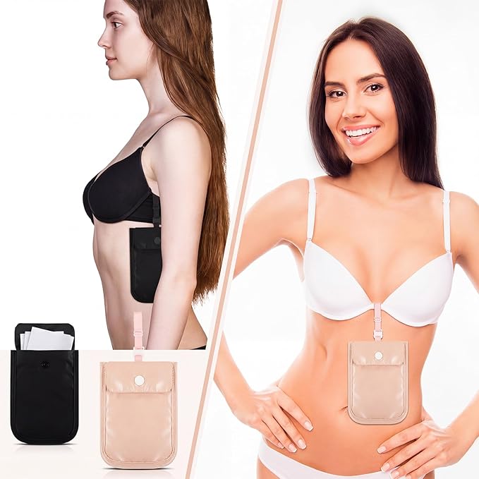 2 Pieces Travel Bra Wallet for Women Hidden Bra Wallet Pickpocket Proof Under Clothes Money Belt Pouch Secret for Passport Money Valuables(5.7 x 4.6 Inch,Black, Pink)