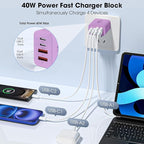 USB C Charger Block, 2 Pack 40W 4-Port iPhone Charger Fast Charging Multiport PD 3.0 & QC 4.0 Double Quick Charge, Compatible with iPhone 17/16/15/14/13/12/11，Pro Max，iPad, Samsung (2, Purple)