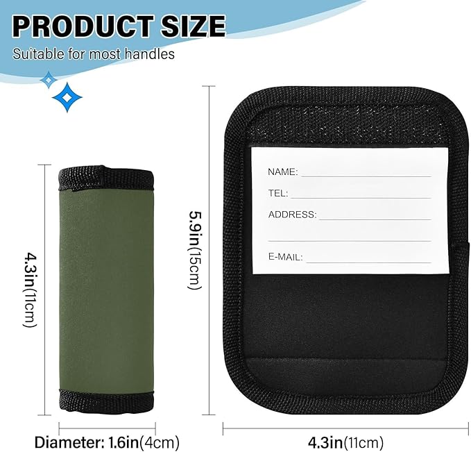 DOMIKING Amy Green Luggage Handle Wraps for Suitcase Luggage Identifier Soft Luggage Tags Grip for Travel Bag Suitcase Luggage Covers Wraps Travel Accessories, 2 Pack