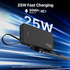 JUOVI 25W Portable Charger, 10000mah Power Bank Fast Charging with Built-in USB-C Cable, Battery Pack with LED Display, Portable Phone Charger for iPhone 17 16 15 14 Samsung S24 S23 iPad Tablets