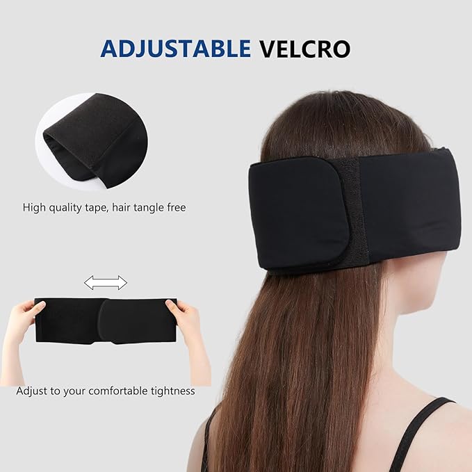 Sleep Mask ALASKA BEAR Wraparound Cool for Side and Back Sleeper, Adjustable Headband Eye Mask and Ear Cover Blindfold for Full Blackout, Upgraded w/o Buckles for Sensitive