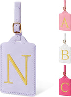 Personalized Initial Luggage Tags for Suitcase, Purple Leather Cute Luggage Tags with Privacy Cover Name Card, Embroidered Custom Monogrammed Luggage Tag Travel Backpack Tags Gifts for Women Kids(N)