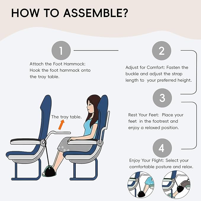 Foot Hammock for Plane Travel, Airplane Foot Hammock, Adjustable Foot Rest Sling, Airplane Gadgets Travel Essentials for Long Time Flight (Navy)