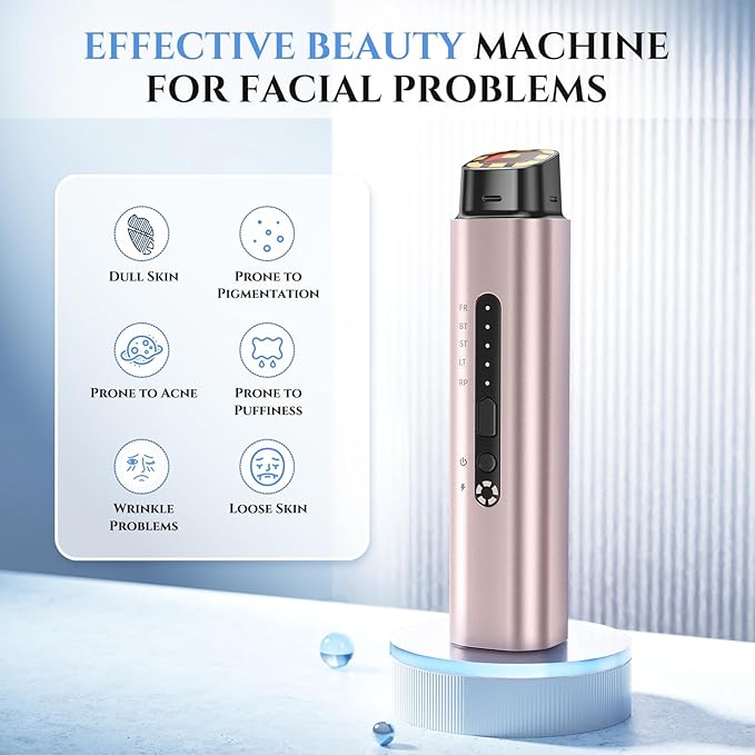 Microcurrent Facial Device - 5-in-1 Skin Tightening & Lifting Facial Machine - 5 Color Face Light Therapy Device - Professional Skin Care Tone Beauty Devices for Face, Neck, and Eye Area