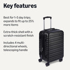 Amazon Basics 21" Hardside Carry-On Luggage with Spinner Wheels, Expandable for Up to 25% More Space, Scratch-Resistant Hard Shell, Telescoping Handle, Black