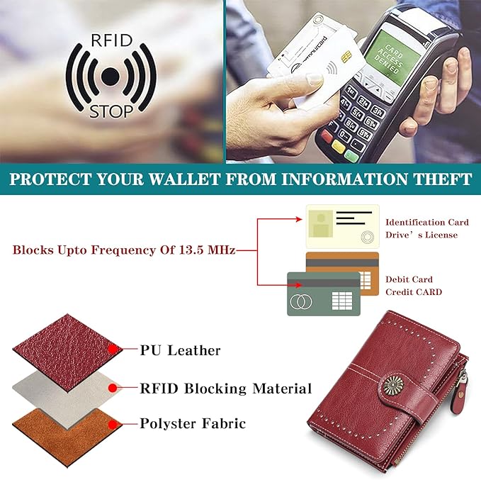 Small Wallet for Women Bifold Credit Card Holder RFID Blocking with Zipper Pocket