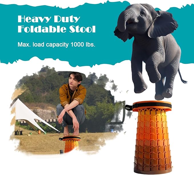 Spisces Upgraded Collapsible Stool with Cushion, 1000 lbs Capacity & 19.7-in High, Wider & Taller Heavy Duty Portable Telescoping Foldable Seat for Adults Camping, Travel, Music Festivals, Outdoors