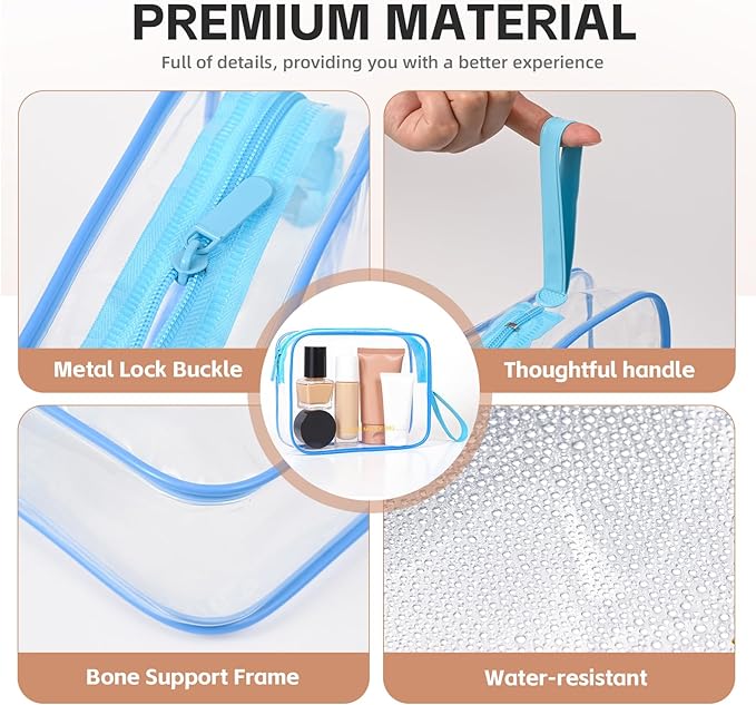 Icramsy Clear Makeup Bag,2 Pack TSA Approved Toiletry Bag Travel Toiletry Bag Hanging Makeup Cosmetic bag for Women Men (Blue)