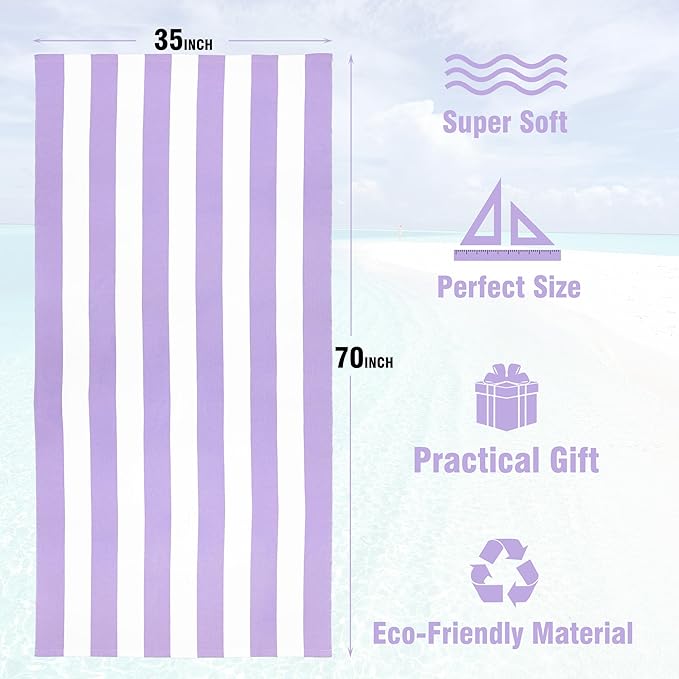 HENBAY Large Oversized Beach Towel - 35 x 70 Inch Microfiber Pool Towel, Purple Striped Quick Dry Cabana Swim Towel