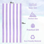 HENBAY Large Oversized Beach Towel - 35 x 70 Inch Microfiber Pool Towel, Purple Striped Quick Dry Cabana Swim Towel