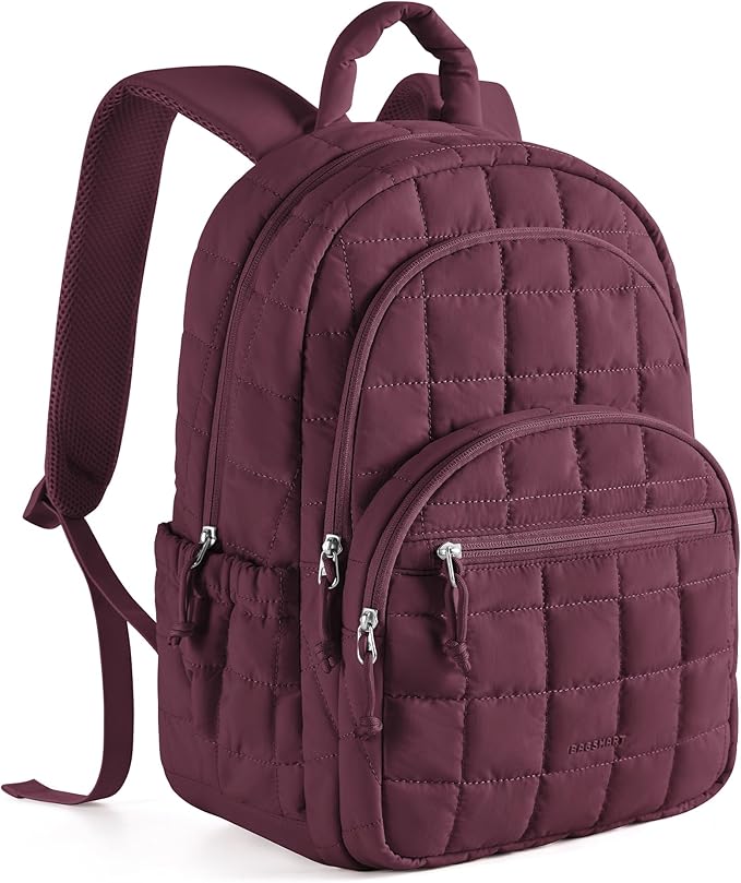BAGSMART College Laptop Backpack, Travel Backpack for Women, Quilted Casual Daypack, Water-Resistant Bookbag for 15.6 Inch Laptop, Cherry Red