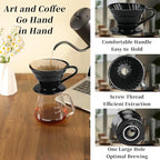 Mongdio Ceramic Pour Over Coffee Dripper, Reusable Porcelain Portable Pour Over Coffee Maker, Slow Brewing Accessories with 1 Holes for Home - Size 02 Black