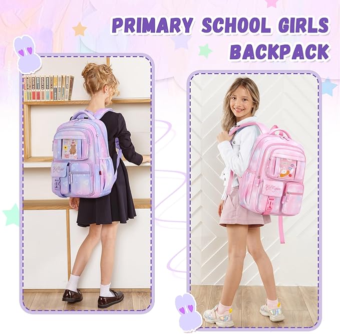 PIG PIG GIRL Kids Backpack for Girls - School Bags for Middle School Students - Book Bag for Elementary Primary - Kawaii Ita Backpack - Purple