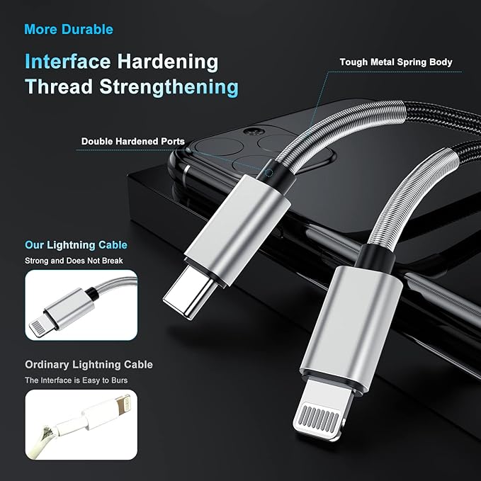 2Pack 10ft iPhone Fast Charger Cable, [Apple MFi Certified] Long USB C to Lightning Cable 10 Foot, High Fast 10 Feet Apple Charging Cord for Apple iPhone 14/14 Pro Max/13 Mini/12/11/XS/XR/8/7Plus,iPad