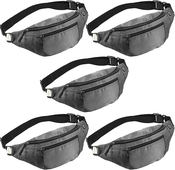 5PCS Crossbody Fanny Pack Bulk,Large Capacity Waist Bag with 4-Zipper Pockets Adjustable Strap Fanny Packs Waterproof Oxford Cloth Travel Belt Bag for Outdoor Shopping Travel Men Women,Gray