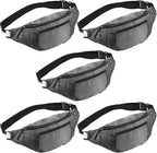 5PCS Crossbody Fanny Pack Bulk,Large Capacity Waist Bag with 4-Zipper Pockets Adjustable Strap Fanny Packs Waterproof Oxford Cloth Travel Belt Bag for Outdoor Shopping Travel Men Women,Gray
