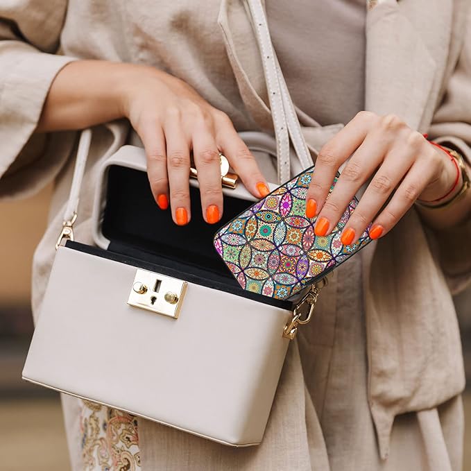 Credit Card Holder, Mini Aluminum Card Wallet RFID Blocking Slim Metal Hard Card Case for Women Men, Pretty Mandala