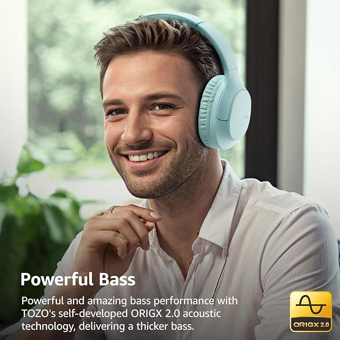 TOZO HA1 Bluetooth 5.4 Over Ear Headphones, 70H Playtime with Mic, Foldable Wireless Headset, Deep Bass Stereo Sound Customizable 32 EQ Music Mode Via Button & App for Travel and Home, Upgraded