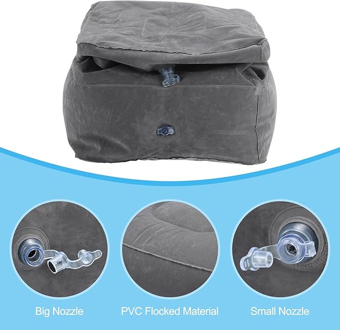 PATIKIL Travel Foot Rest Pillow, Inflatable Foot Rest Mat Adjustable 3 Layers Height Sleep Flights Leg Pillow for Airplane Train Office, Gray