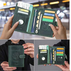 CONTACTS Full Grain Leather Passport Holder Compatible with Airtag RFID Blocking Passport Wallet for Men Travel Passport Cover with SIM Card Removal Tool (Badge, Green)