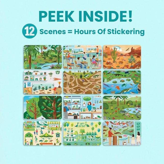 Reptiles 500+ Kids Sticker Book by Cupkin Toddler Airplane Travel Activity Coloring and Sticker Book, Road Trip Essentials, 12 Coloring Pages 12 Scenes for Ages 2–8 Years