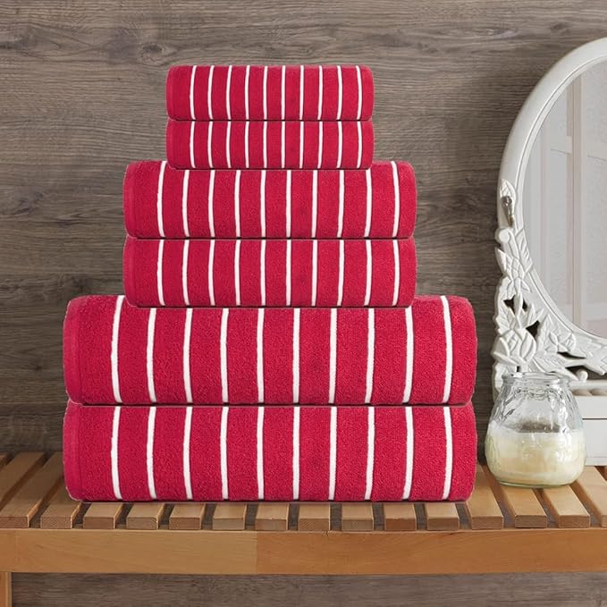 CASA COPENHAGEN Ecstatic 6Pcs 100% Egyptian Cotton Large Designer Towels Gift Set- Rosy, 600GSM, 2Bath 2Hand 2Washcloths, Bath Towels for Bathroom Set for Women & Men