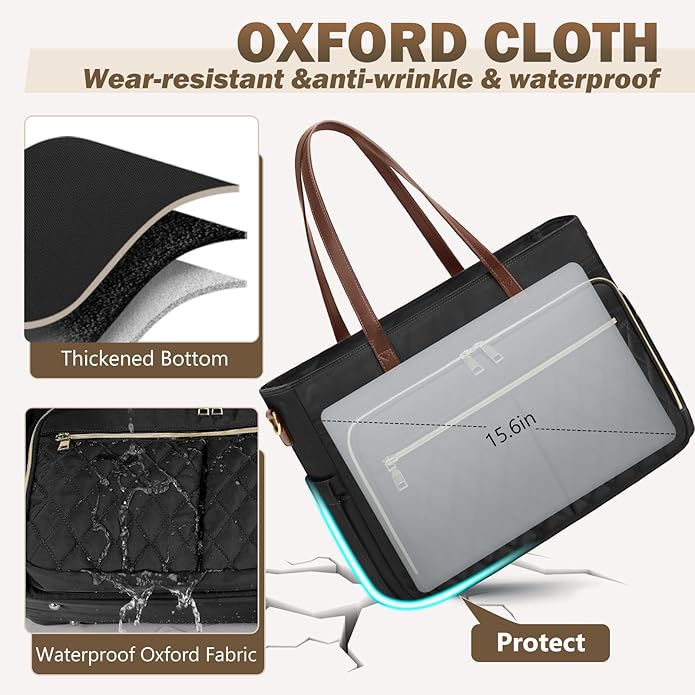 RAINSMORE Teacher Tote Bag 15.6 Inch Laptop Bag for Women Work Bag with Large Cup Holder Nurse Bag Computer Tote Handbag
