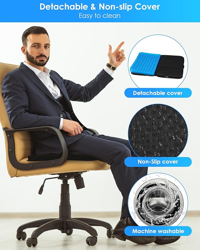 Gel Travel Seat Cushion, Portable Airplane Seat Cushion, 16.5" x 12" Large Size Foldable for Airplane Seats, Office Chair, Camping, Bleachers, Flights, Commute