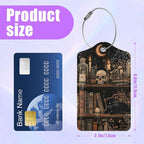 3 Pack Goth Skull Bookshelf Luggage Tags for Suitcase Black Cat PU Leather Travel Luggage Tag Privacy Cover ID Label for Women Men Baggage Backpack Handbag School Bag