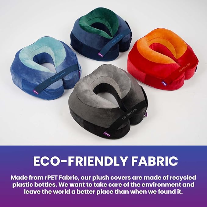 Cabeau Softest Neck Pillow for Travel – Evolution Earth Deluxe – 360° Head, Neck and Chin Support for Sleeping – Sustainable Memory Foam - Removable, Washable Cover with Compact Carrying Case (Terra)