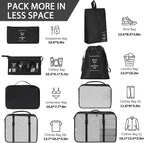 KPX 8 Set Packing Cubes for Travel, Luggage Packing Organizers Accessories Large Toiletries Bag for Clothes Shoes Cosmetics (Black)