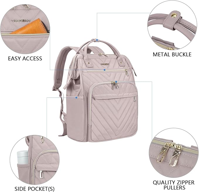 VANKEAN 17 Inch Laptop Backpack for Women Fashion Computer Work Bag, Large Capacity Waterproof Backpack, College Daypack Business Travel Backpack, Light Dusty Pink