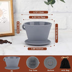 Segarty Silicone Coffee Dripper, Gray Single Cup Pour Over Coffee Maker with Storage Pouch, Size NO.2 Reusable Cone Drip Filter Holder Slow Brewer with 3 Holes for Travel, Camping, Backpacking