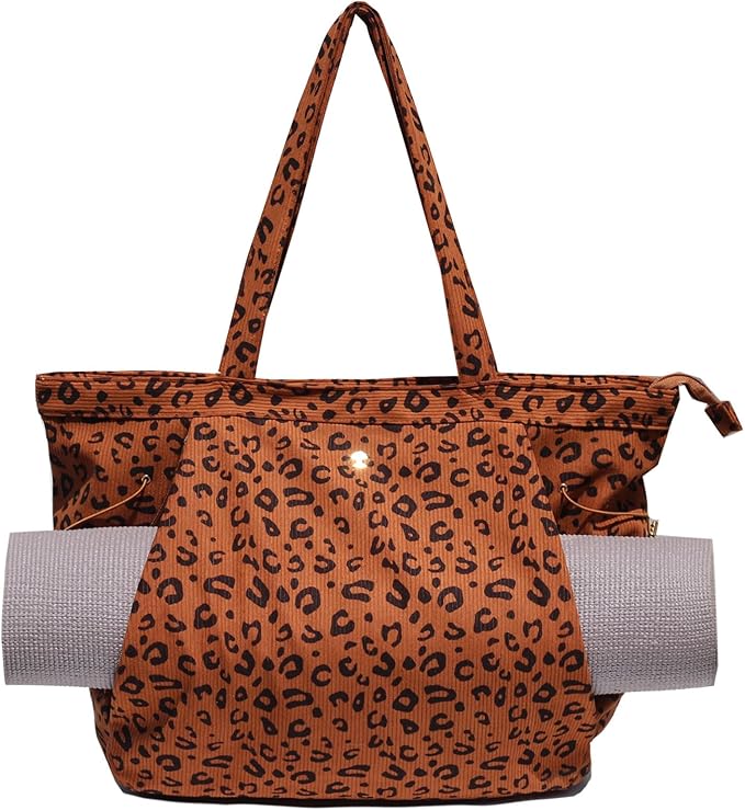 ESVAN Corduroy Yoga Tote Bag Gifts for Women Drawstring Yoga Mat Bag for Office Workout Travel Carryall Pilates Gym