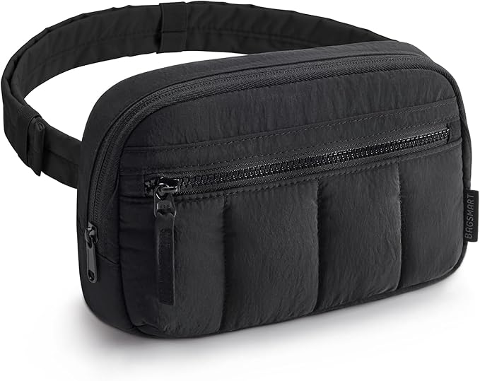 BAGSMART Fanny Packs for Women Cross Body, Quilted Puffy Belt Bag with Pockets, Fashion Waist Packs for Traveling Hiking Black