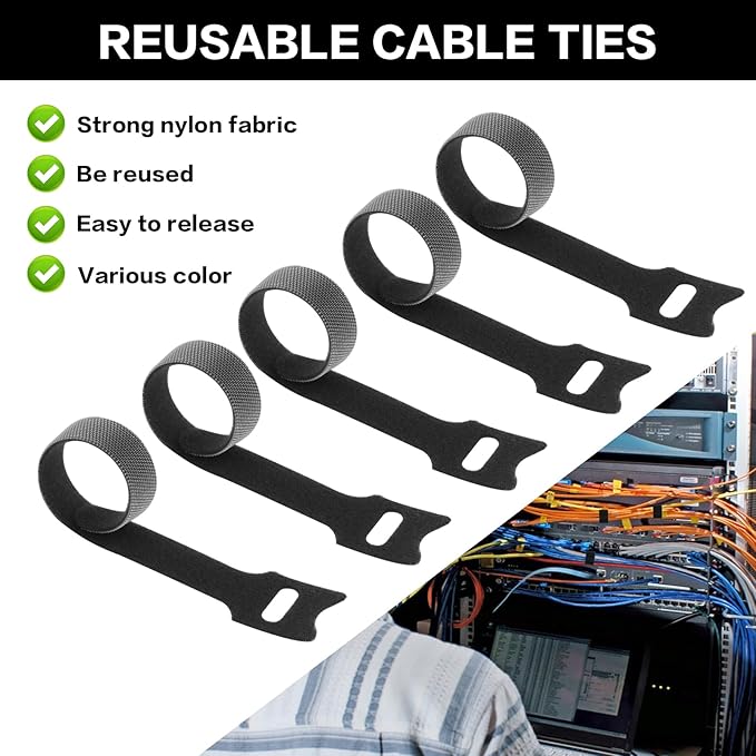 50 Pcs Reusable Cable Ties for Cords, 6" Hook and Loop Adjustable Cord Straps, Reusable Zip Ties, Wire Organizers for Cords Electrical Cord Management Office Home Computer PC Cable Management(Black)